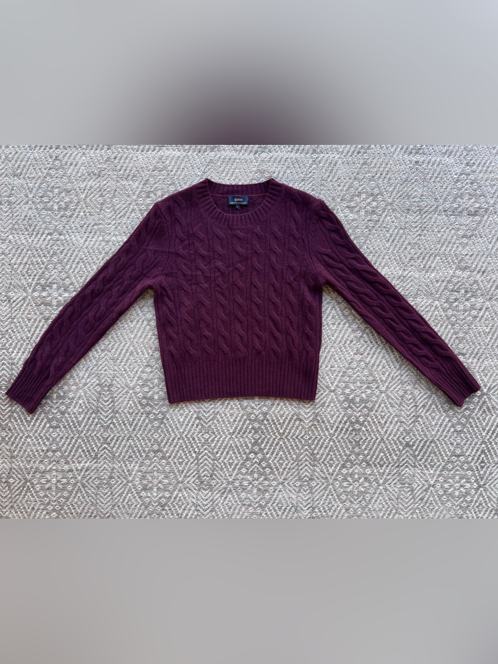 Quince Mongolian Cashmere Shrunken Cable Crewneck Sweater Burgundy S